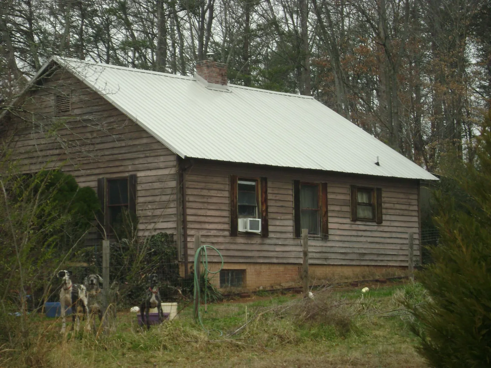 White metal roof on an old wood sided farmhouse, from a Metal Roof Installation job in Shorewood